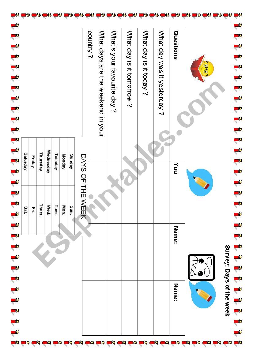 Days of the week-Speaking worksheet