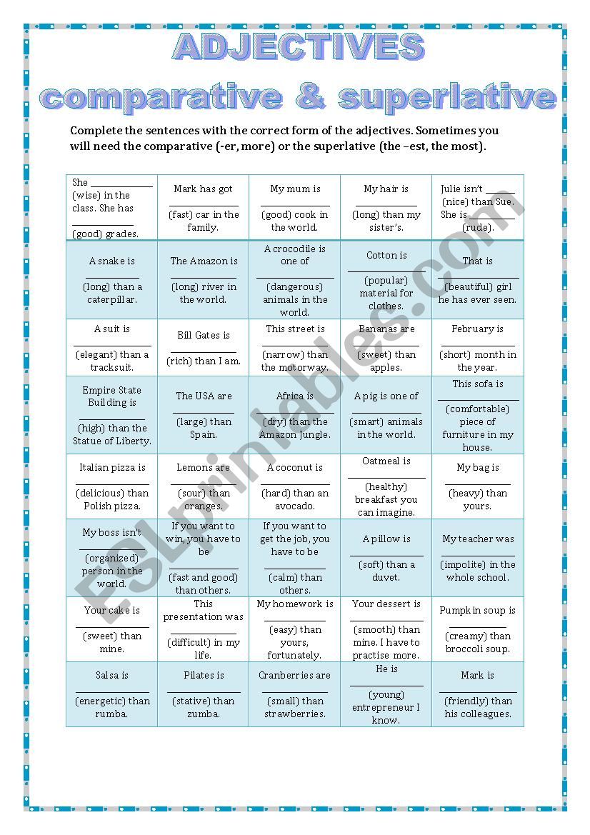 GRAMMAR REVISION - COMPARATIVE AND SUPERLATIVE ADJECTIVES