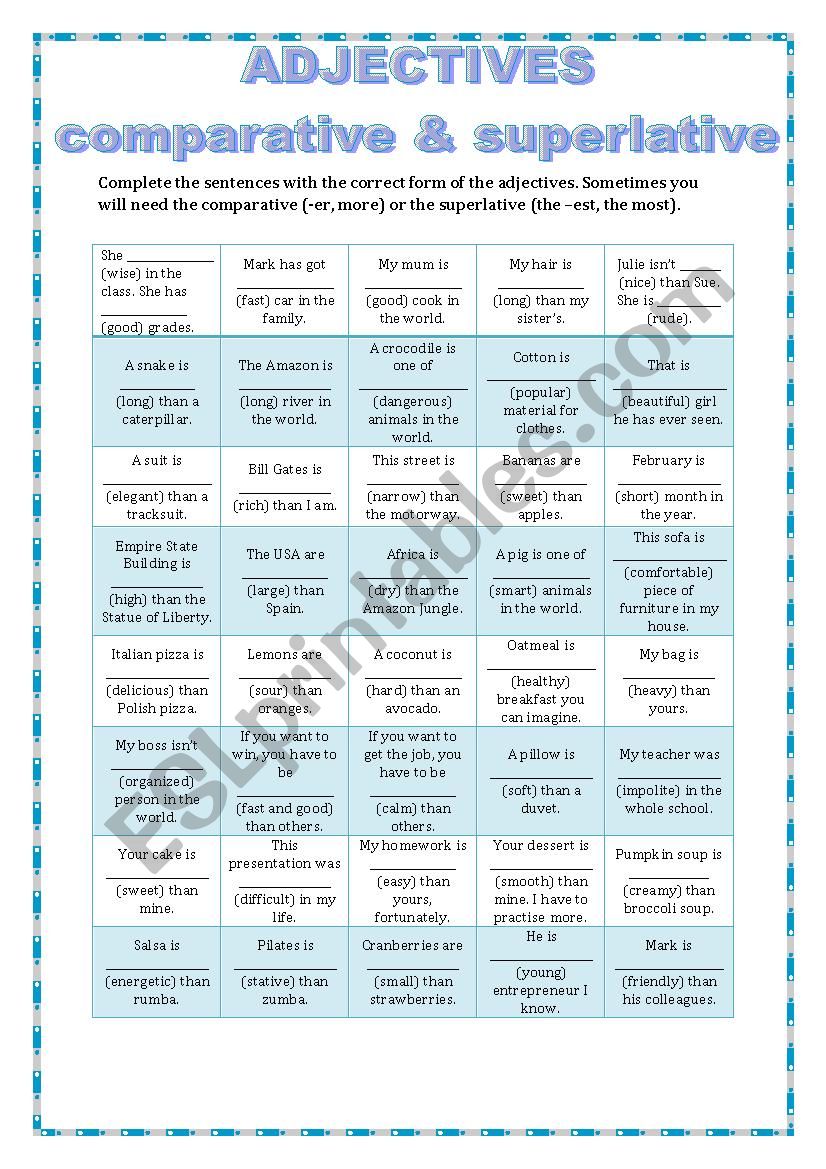 GRAMMAR REVISION - COMPARATIVE AND SUPERLATIVE ADJECTIVES