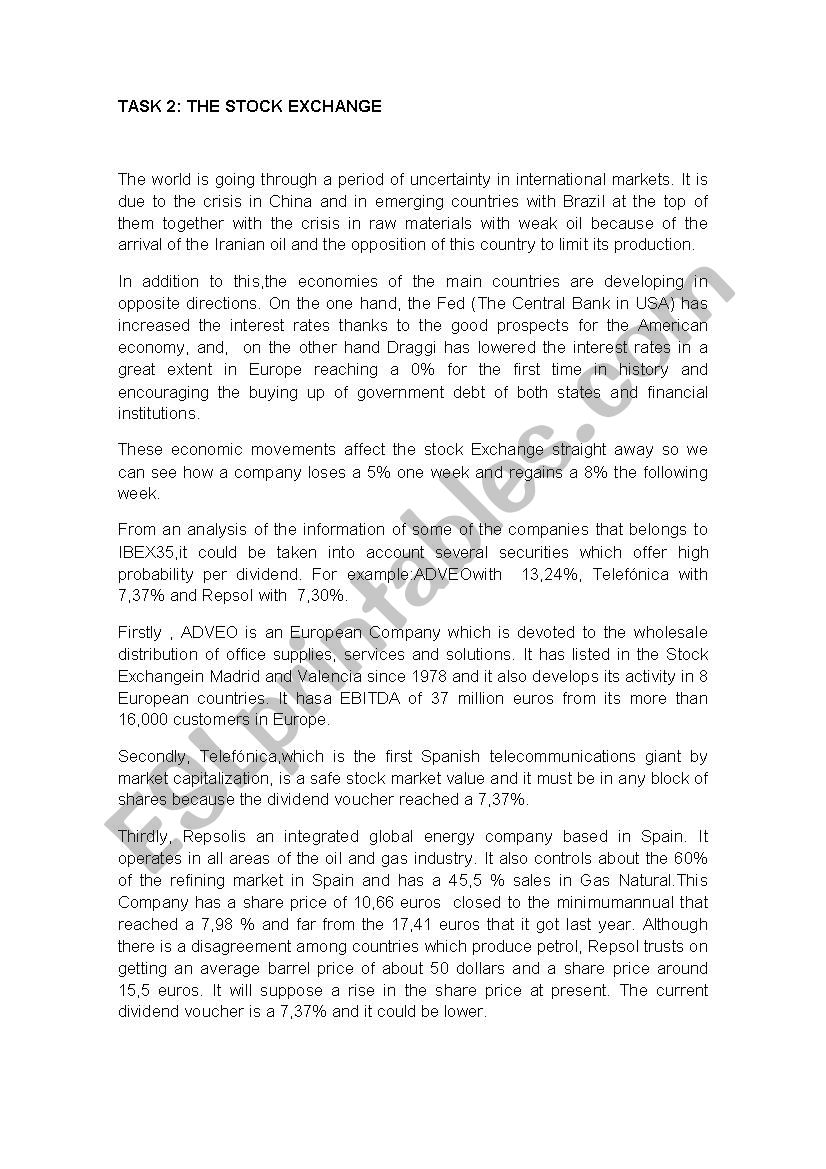 The Stock Exchange worksheet