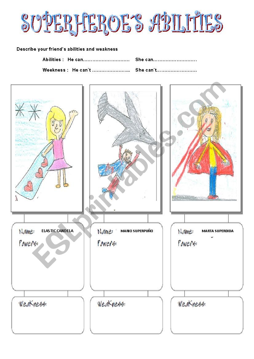 superheroe habilities worksheet