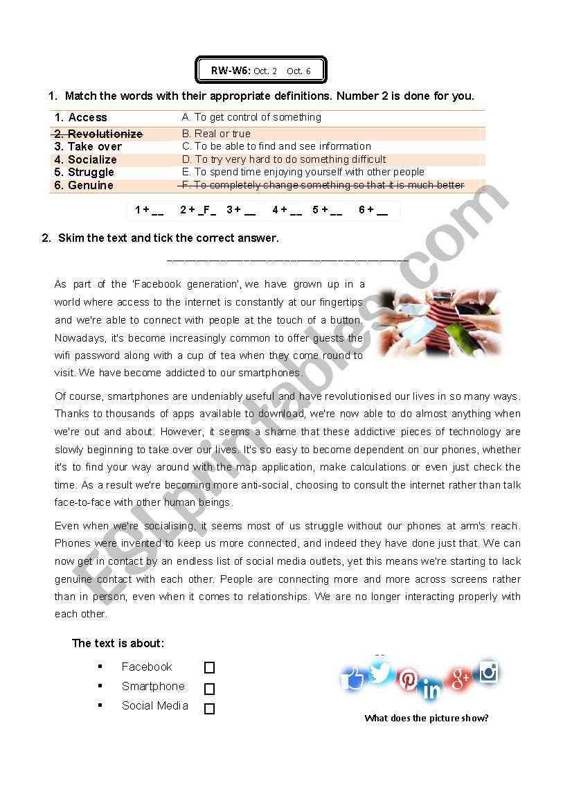 Smartphones worksheet