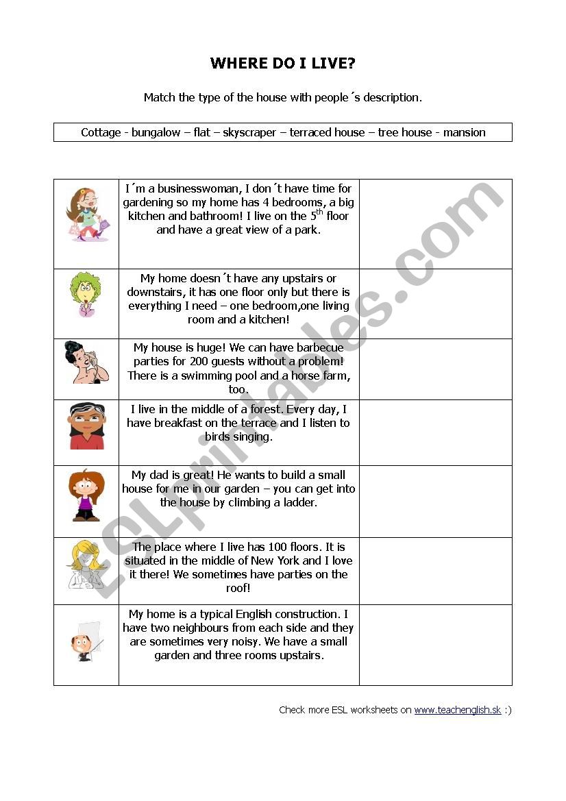 Where do they live? worksheet