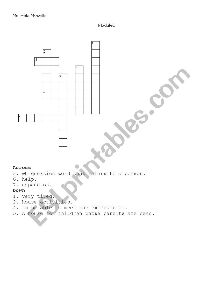 crossword worksheet