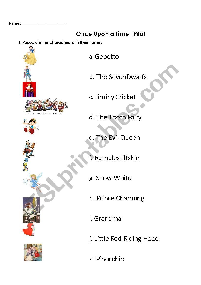 Once Upon a Time -Pilot worksheet