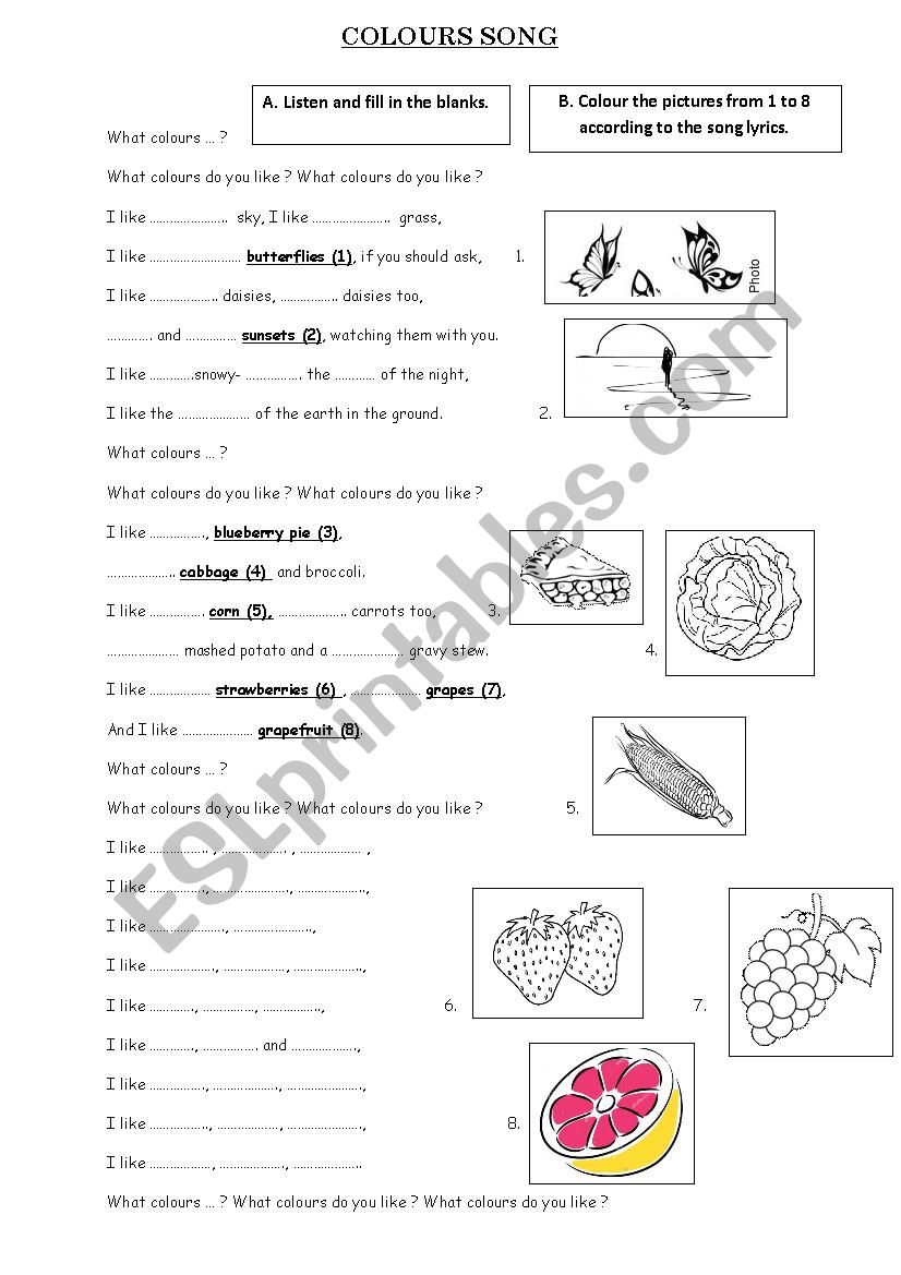 Colours song worksheet