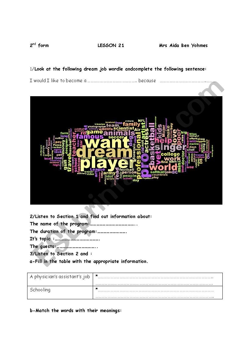 dream job worksheet