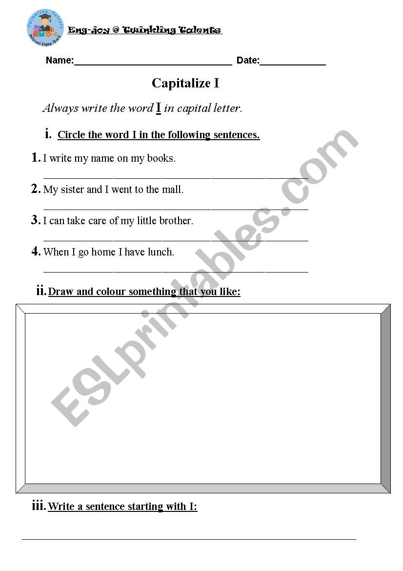 Capital I  worksheet