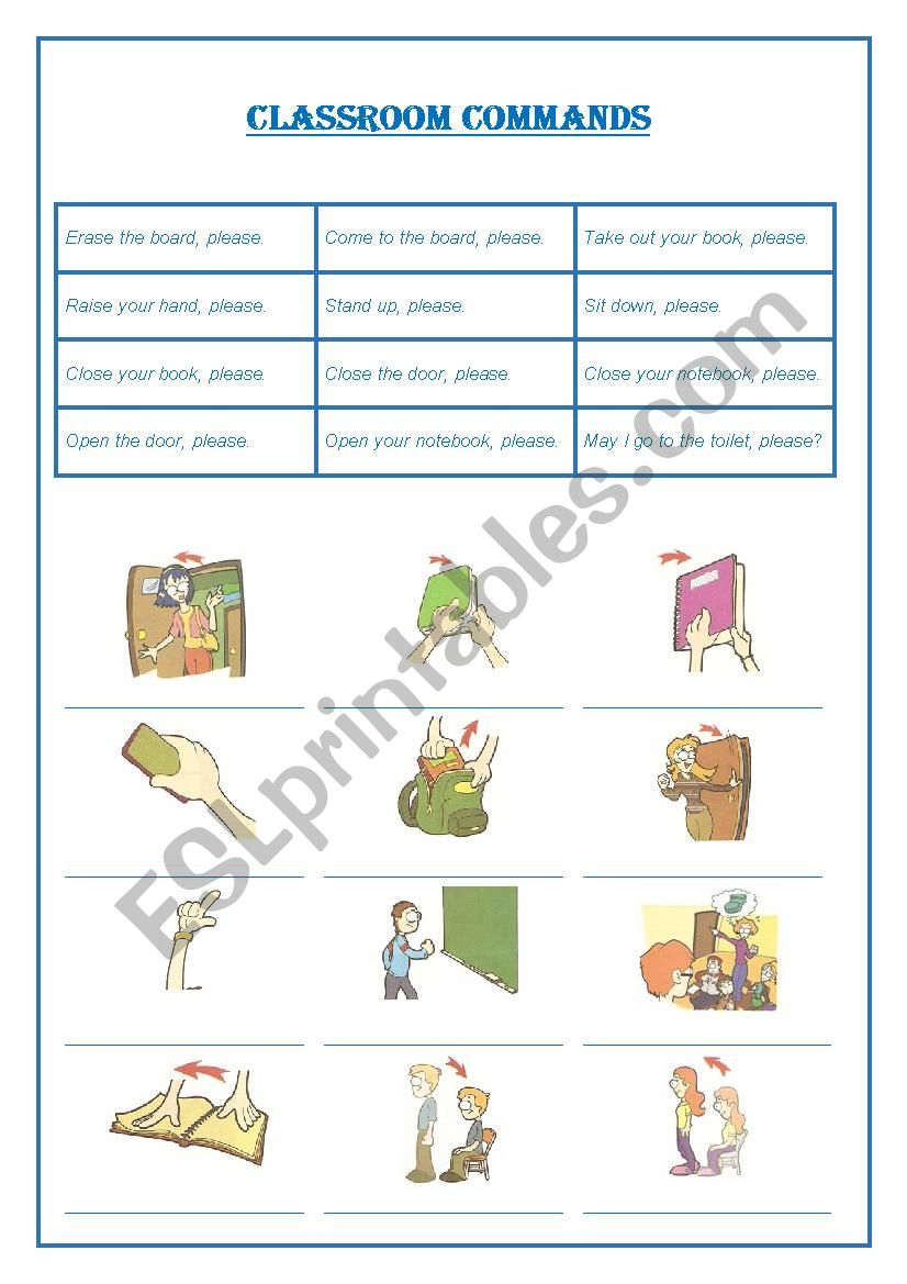 Classroom Commands worksheet