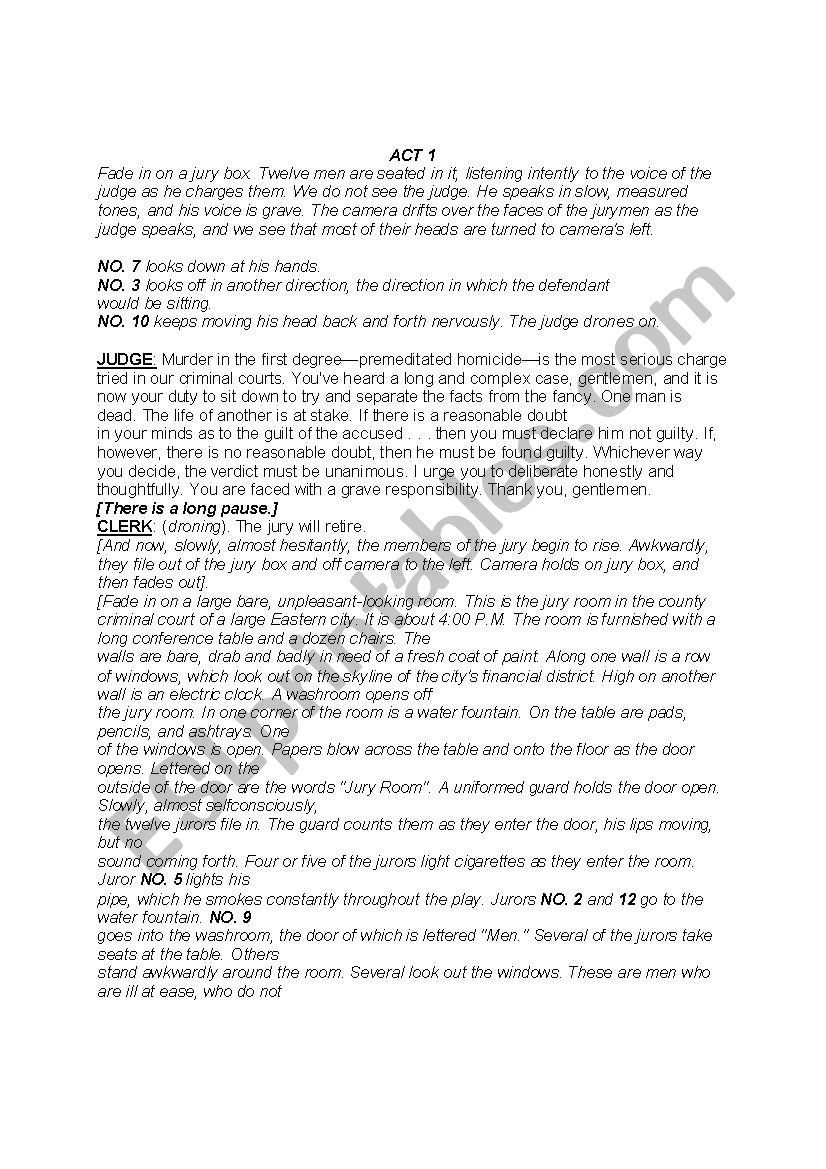 12 Angry Men Script worksheet