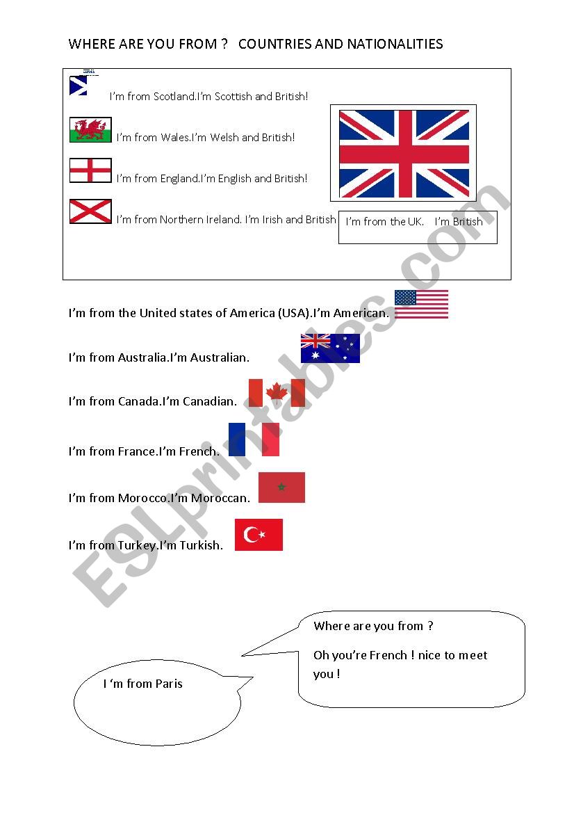 countries and nationalities worksheet