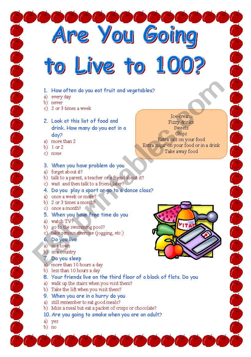 Are you going to live to 100? worksheet