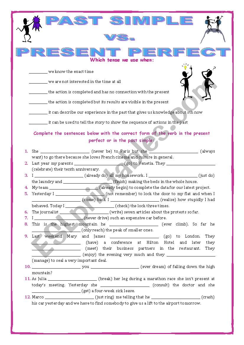 GRAMMAR REVISION - PRESENT PERFECT & PAST SIMPLE - ESL worksheet by Keyeyti