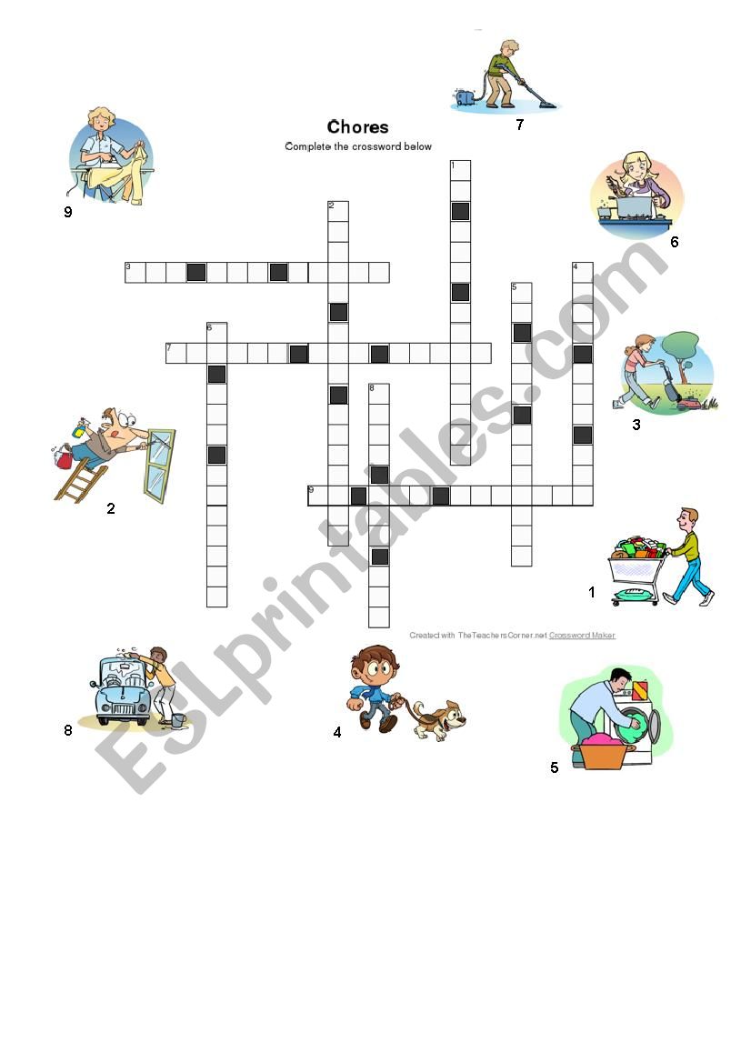 Chores - crossword worksheet