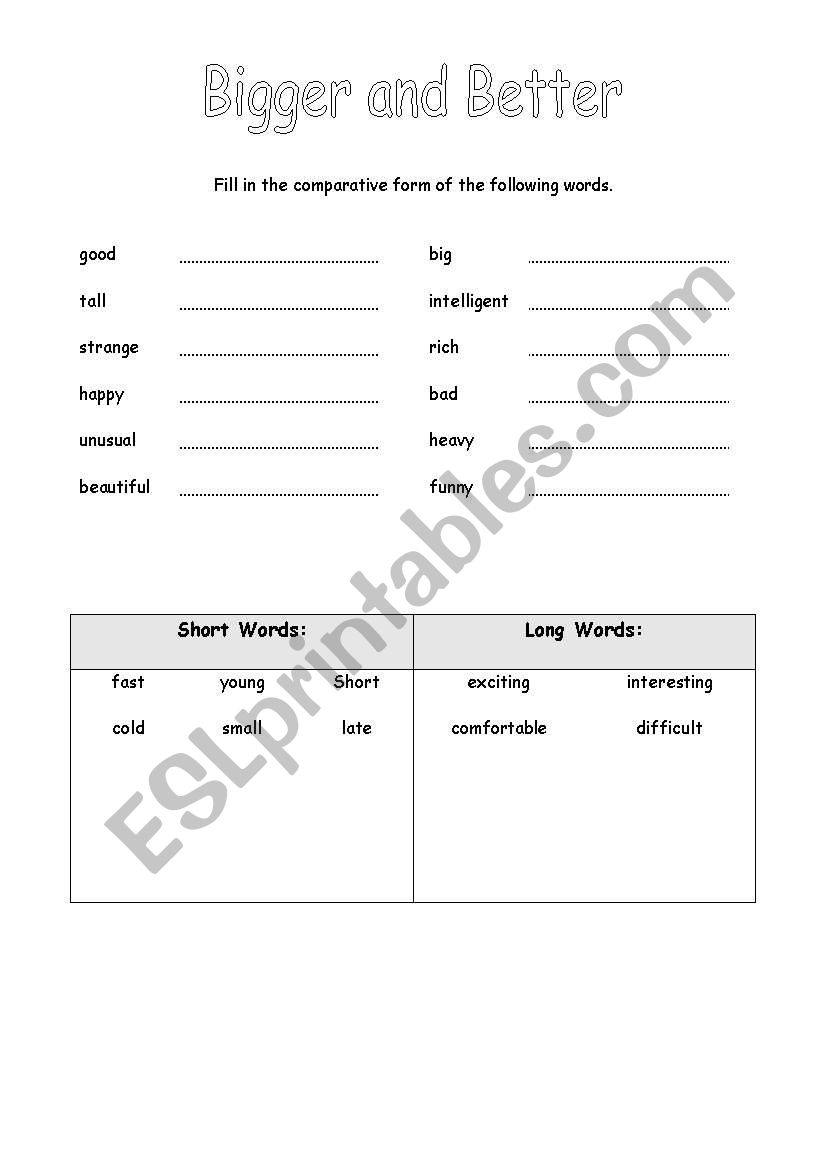 Comparatives worksheet