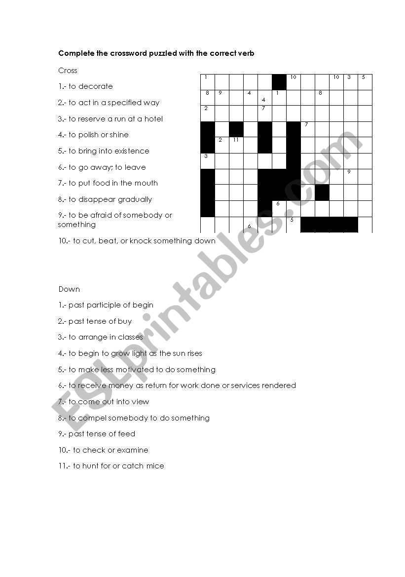 crossword puzled worksheet