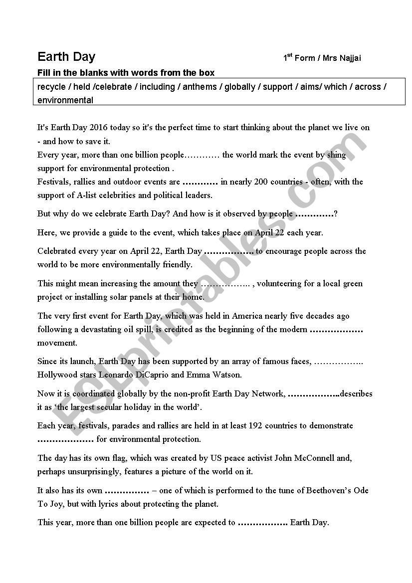 Earth Day  worksheet