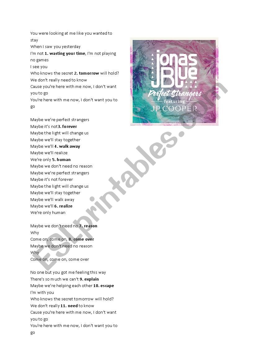 Perfect Strangers - Jonas Blue song: English ESL worksheets pdf & doc
