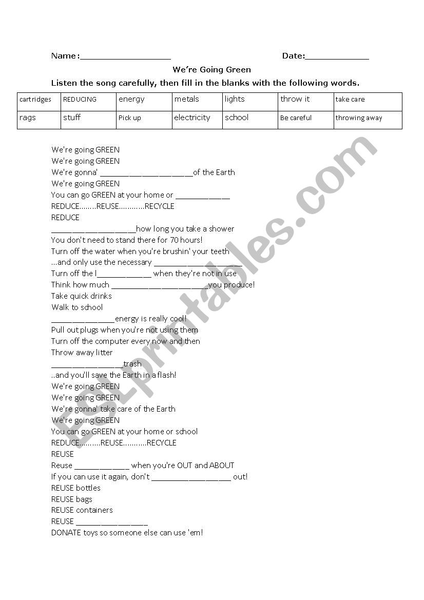 Waste worksheet