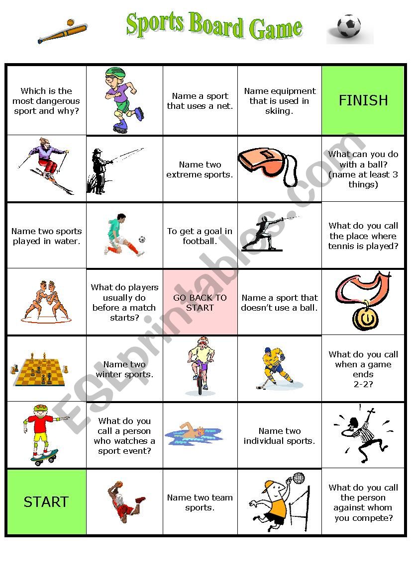 Sports boardgame worksheet