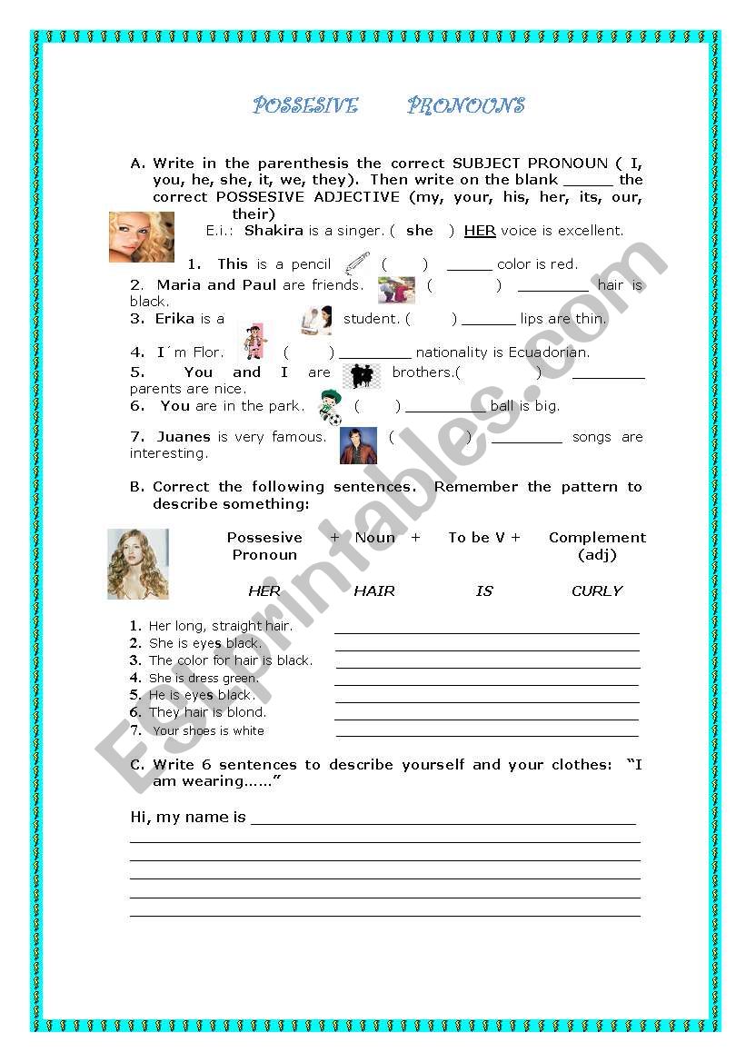 Possesive Pronouns worksheet