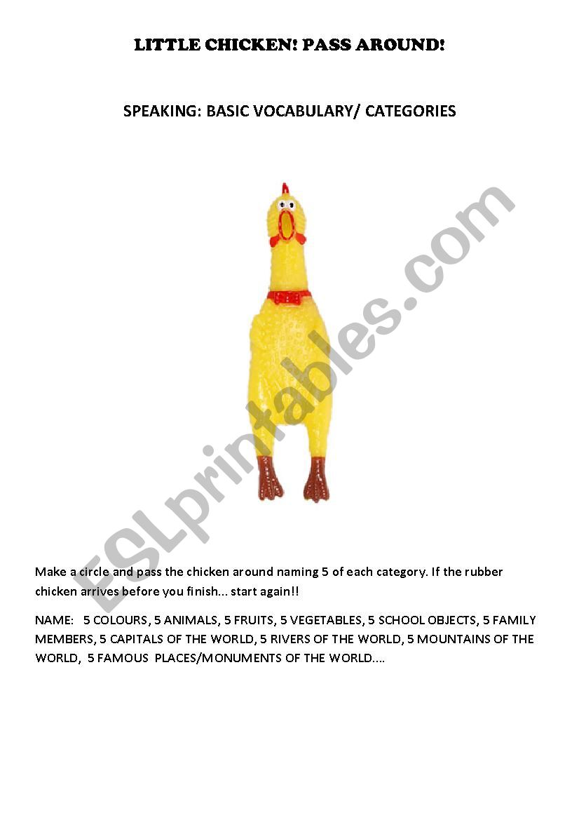 Pass the chicken! worksheet