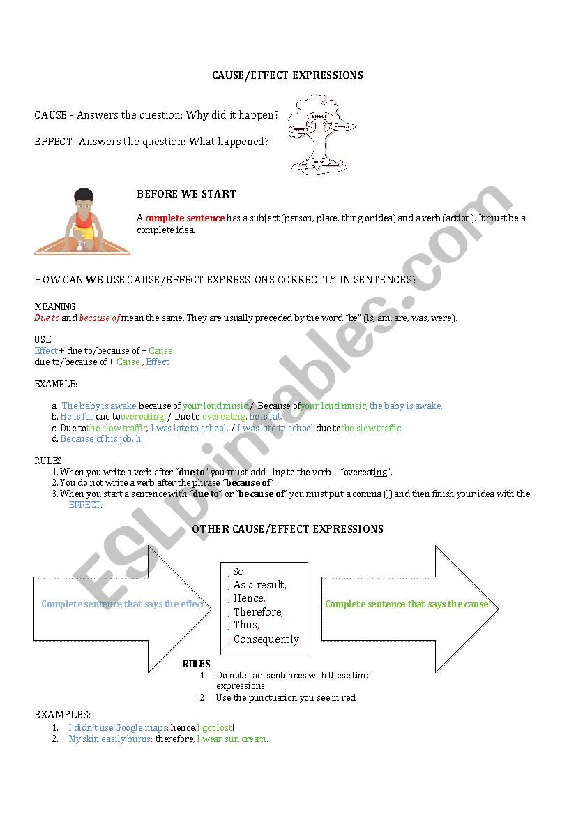 Cause Effect Expressions worksheet