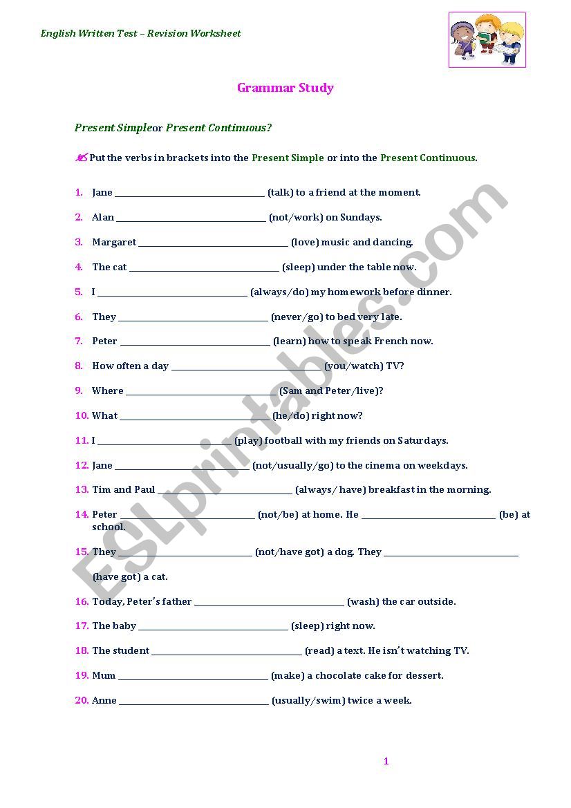 Grammar Study worksheet