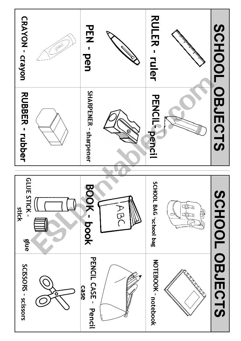 school objects flashcards for students