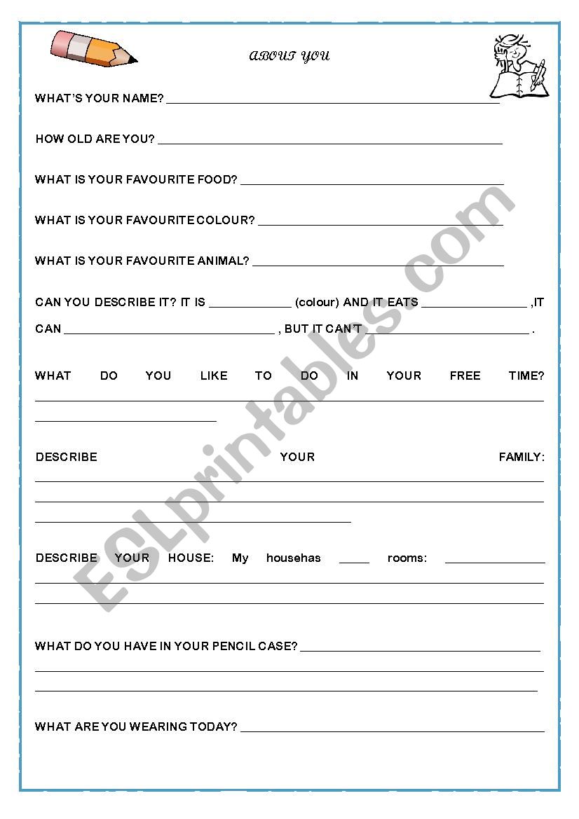 ABOUT YOU worksheet