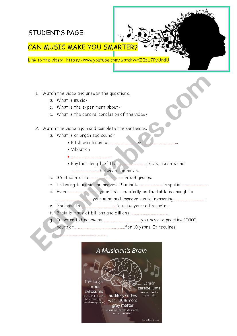 VIDEO Can music make you smarter? worksheet plus the key