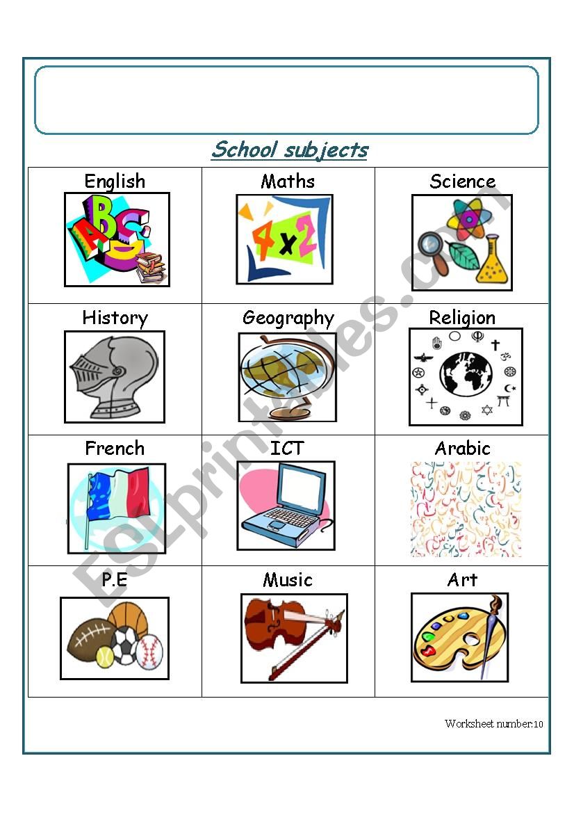 school subjects worksheet