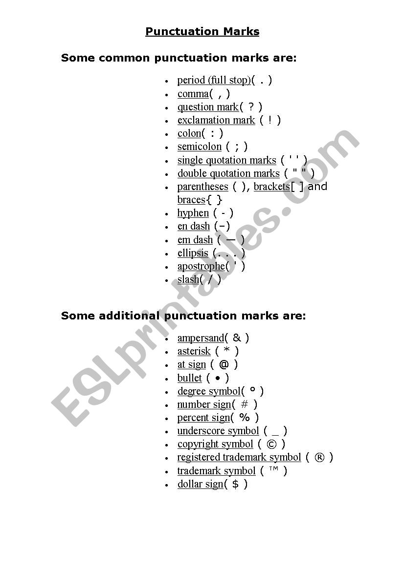 Punctuation Marks worksheet