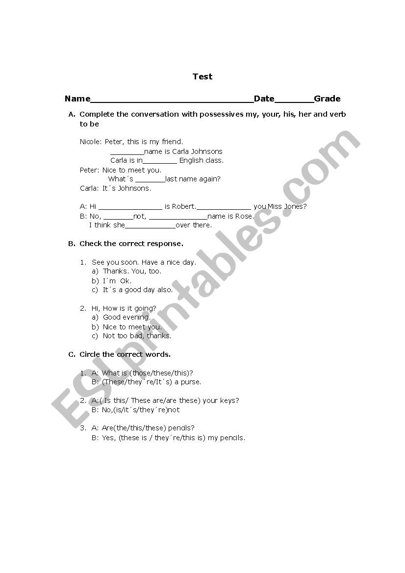 Test beginner worksheet