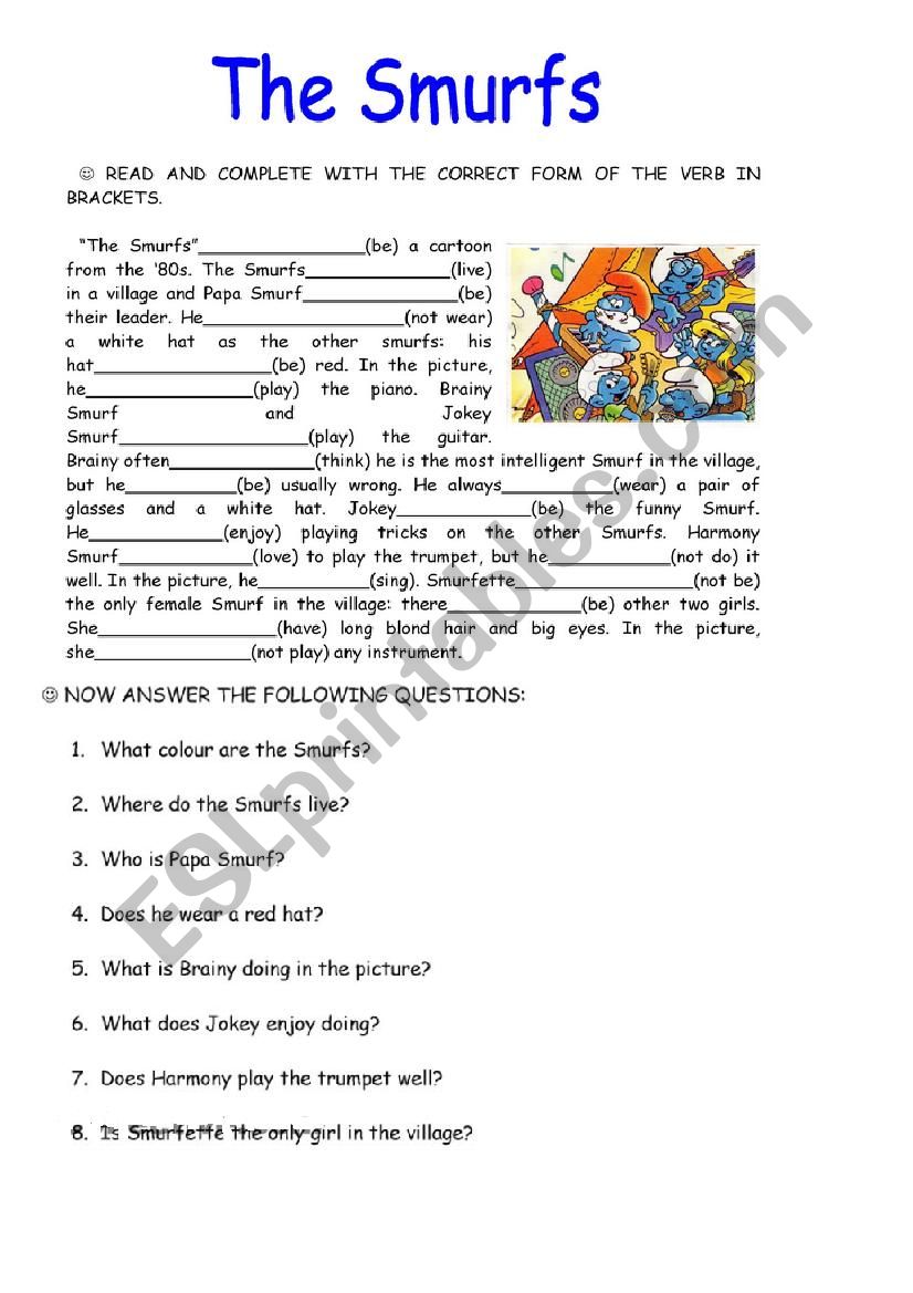 The Smurfs worksheet