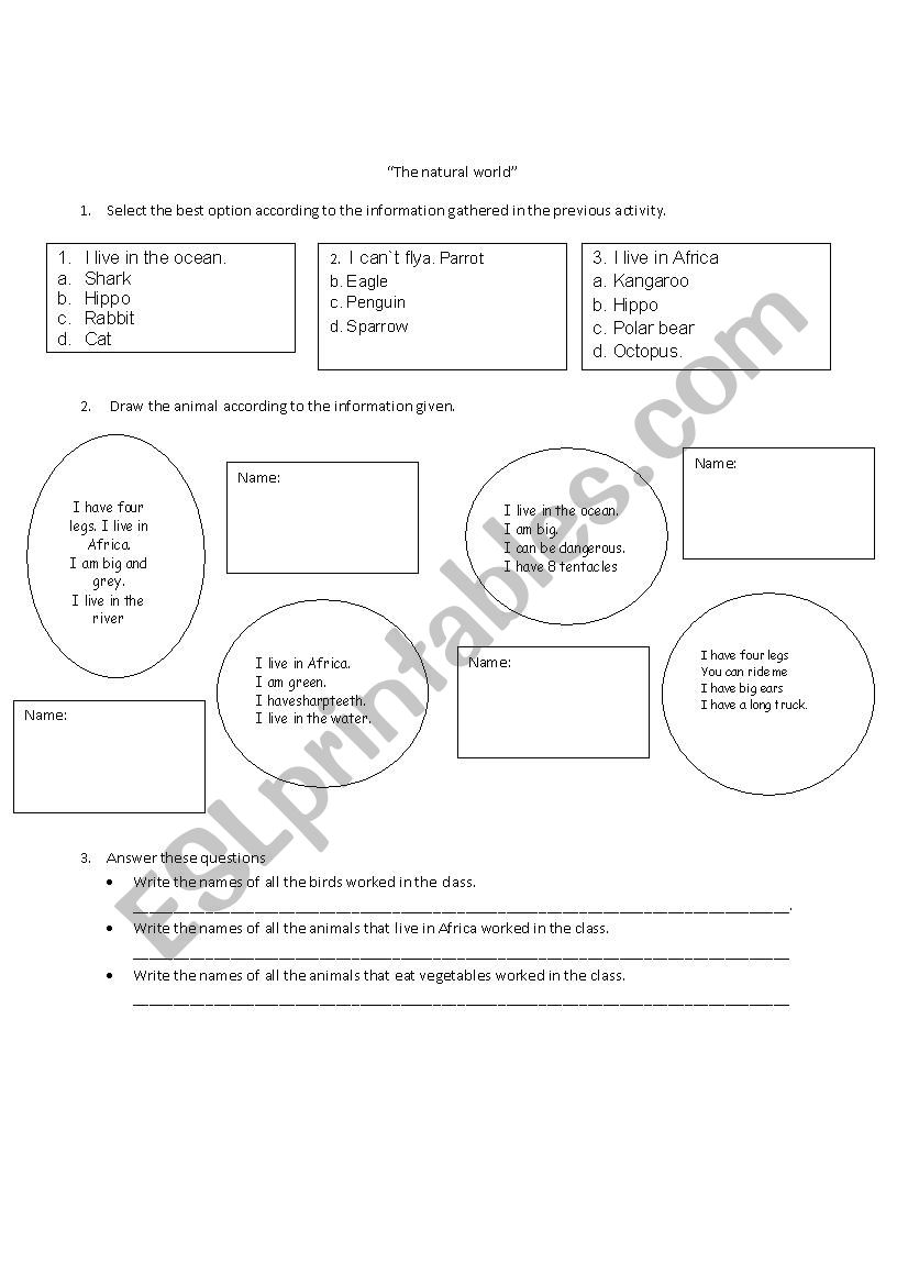 the natural world worksheet