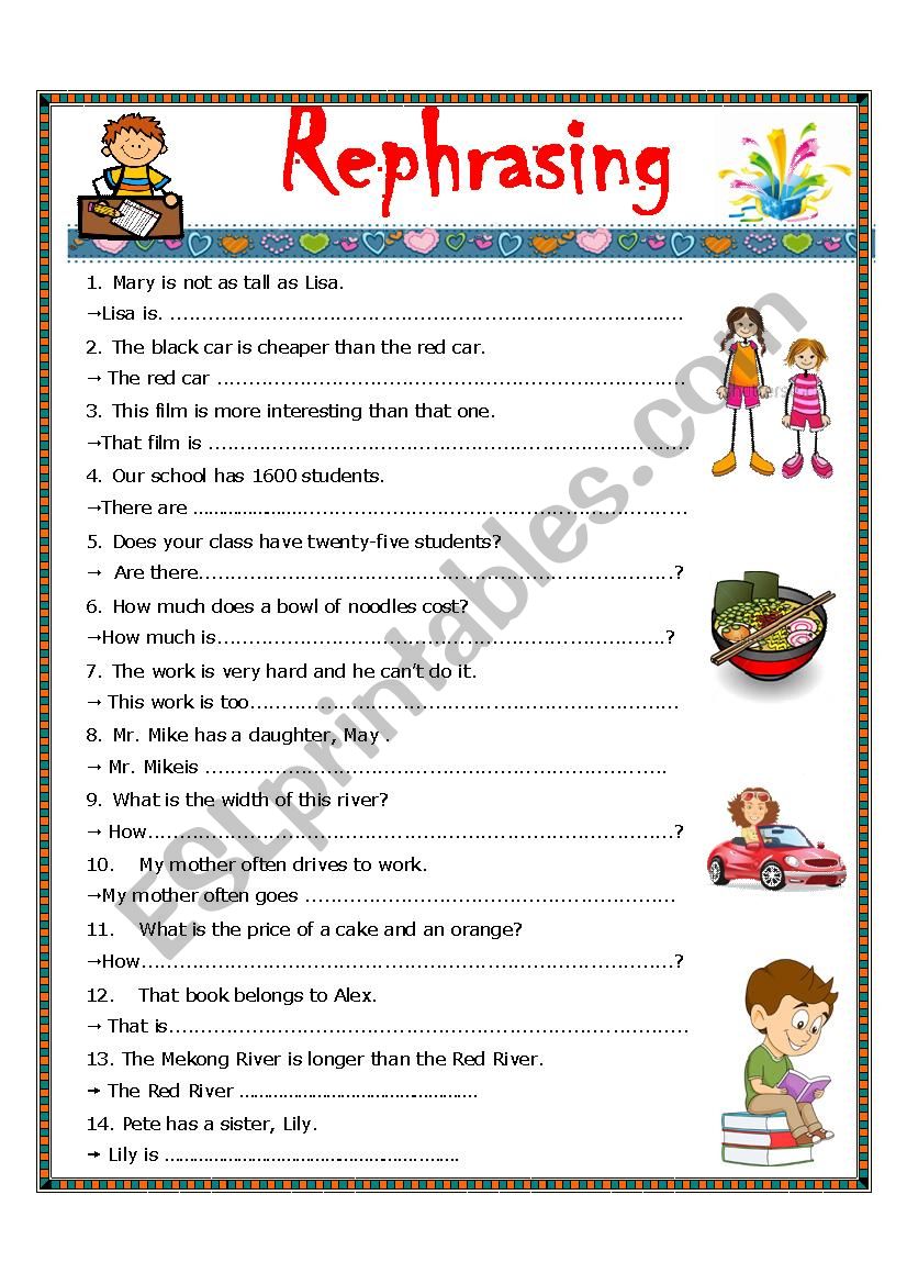 REPHRASING - 2 PAGES worksheet