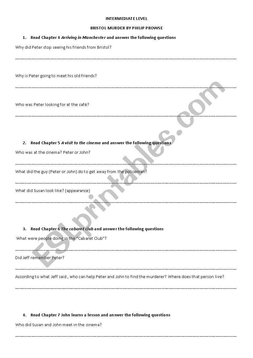 BRISTOL MURDER GRADED READER1 worksheet