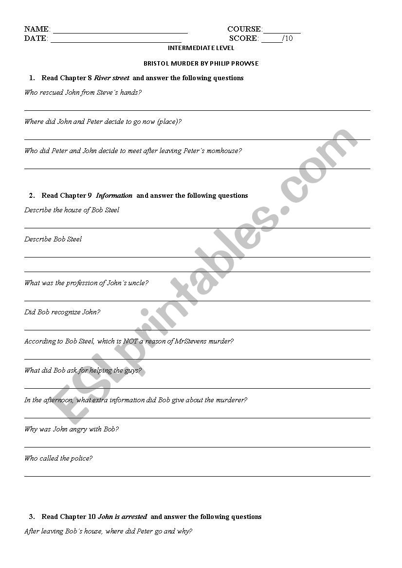 BRISTOL MURDER GRADED READER2 worksheet