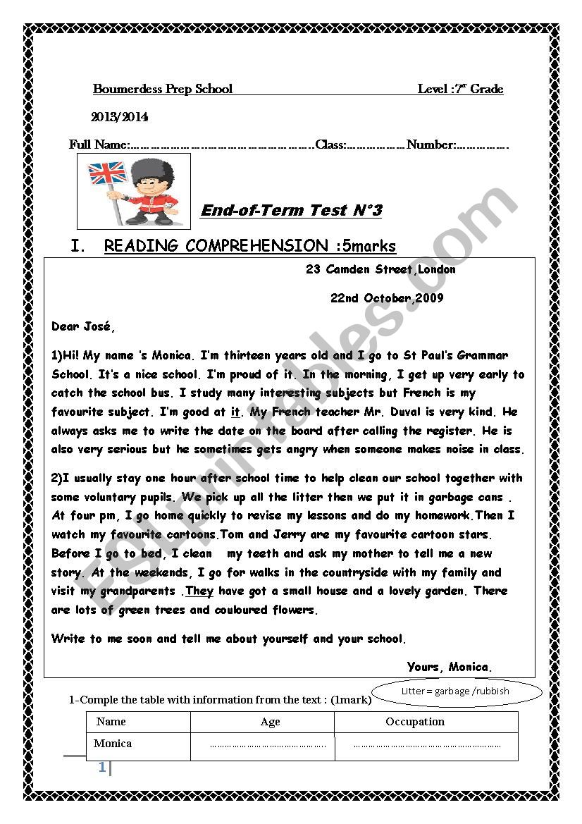 Full Terl Test NÂ°3 worksheet