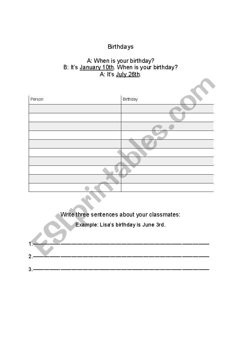 Whens your birthday? worksheet