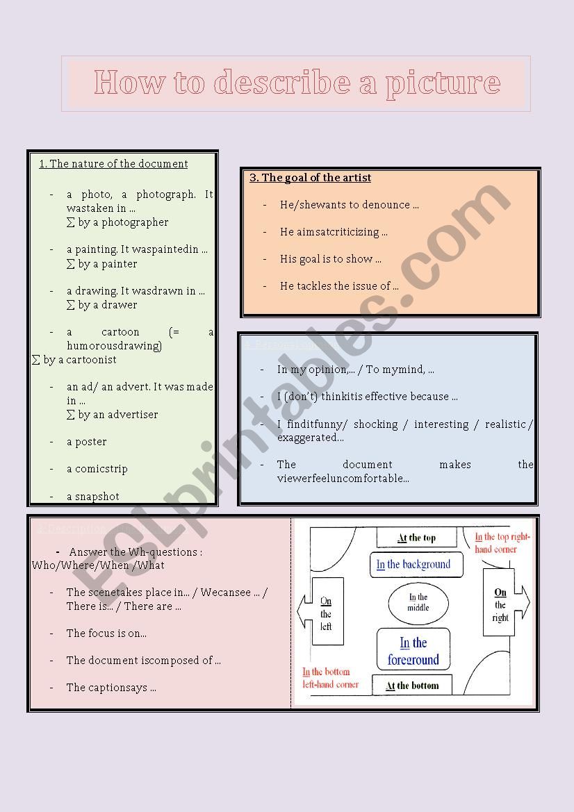 How to describe a picture worksheet