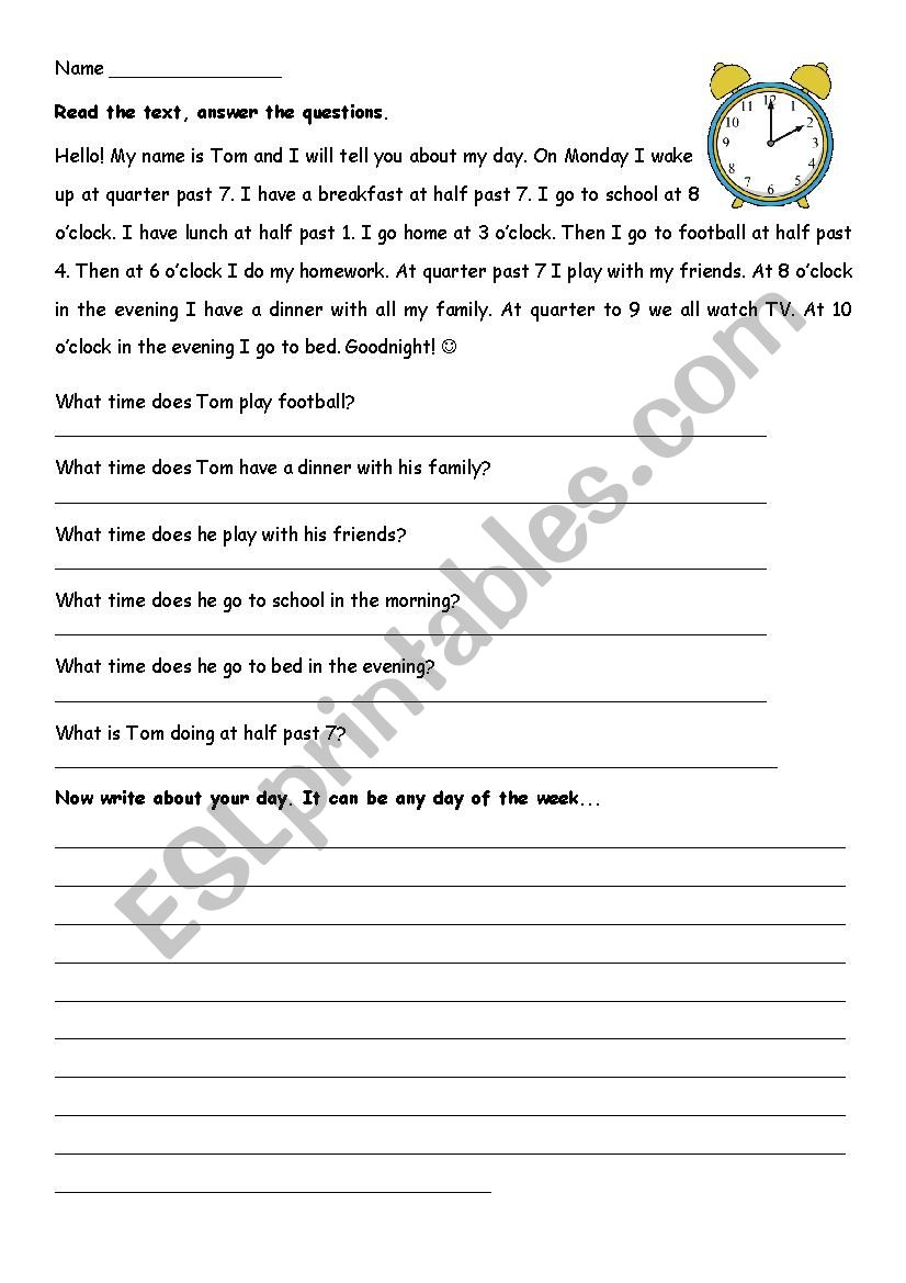 TomÂ´s Day worksheet