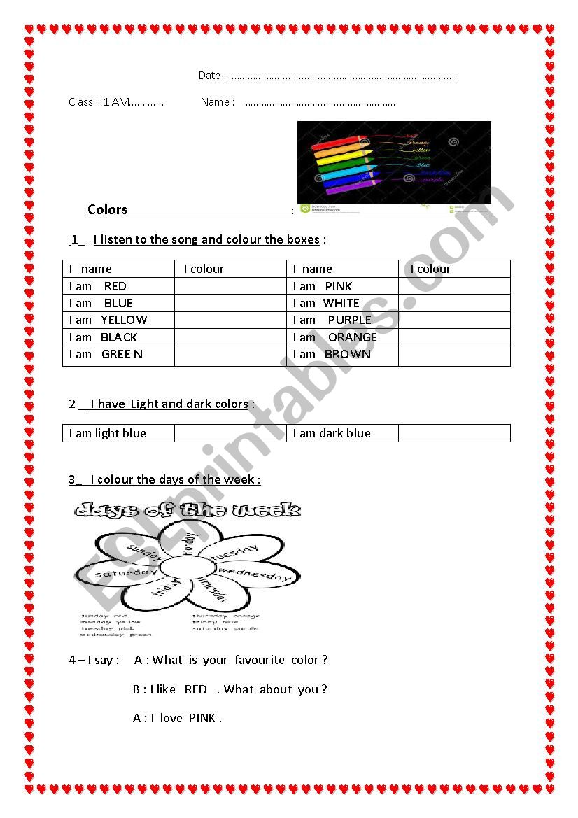 colours worksheet