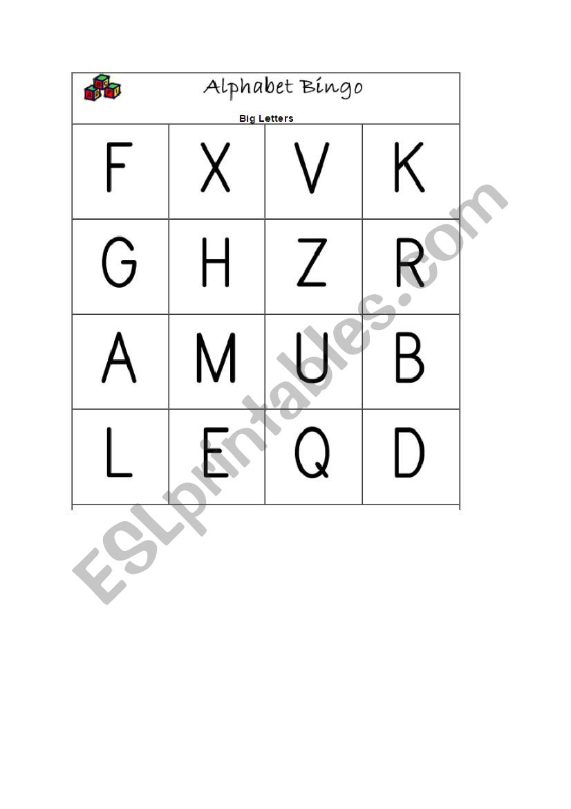 Alphabet bingo worksheet