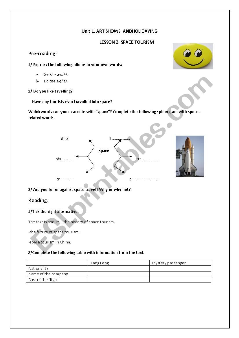 space tourism worksheet