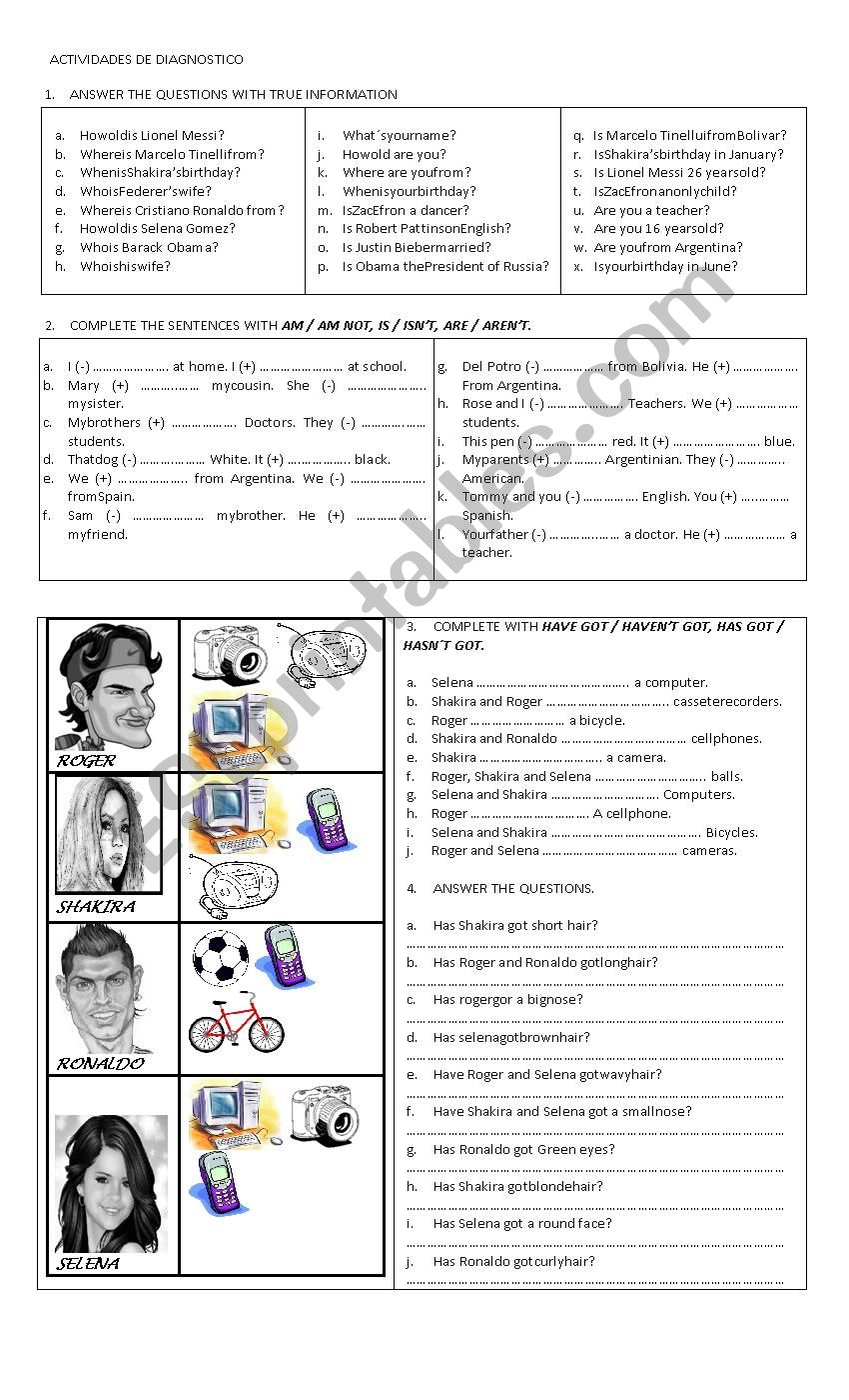 VERB TO BE and HAVE GOT worksheet