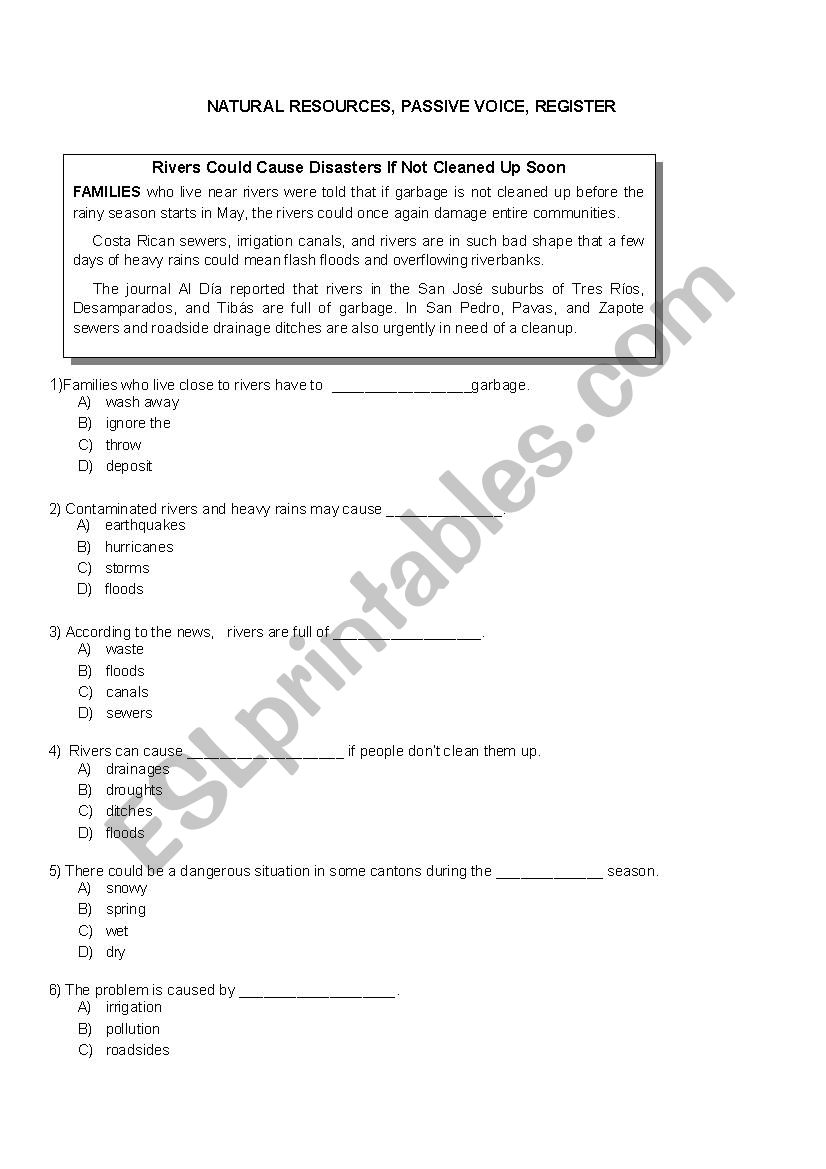 Natural resources, Types of pollution, passive voice