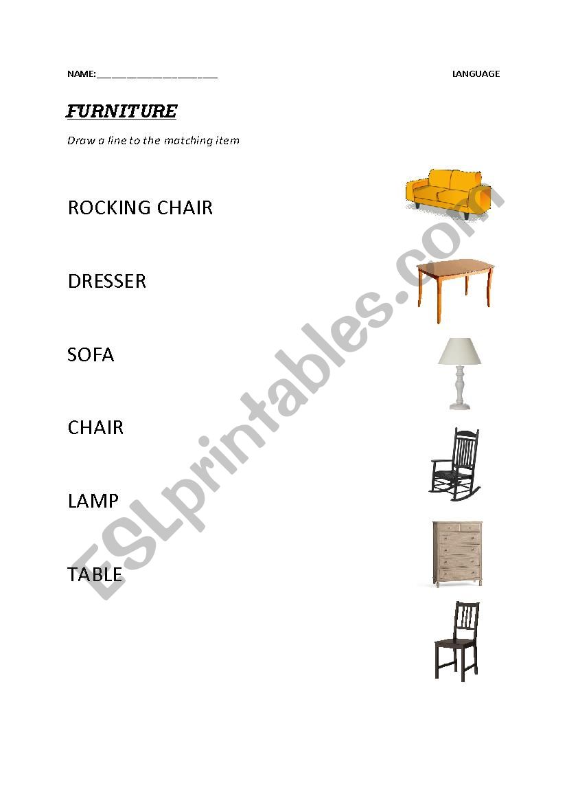 Furniture matching  worksheet