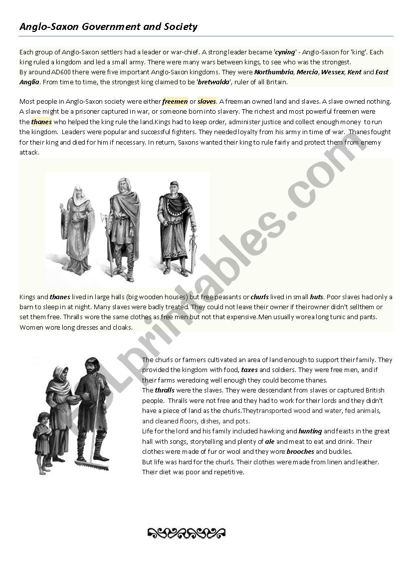 Anglo-Saxon society worksheet